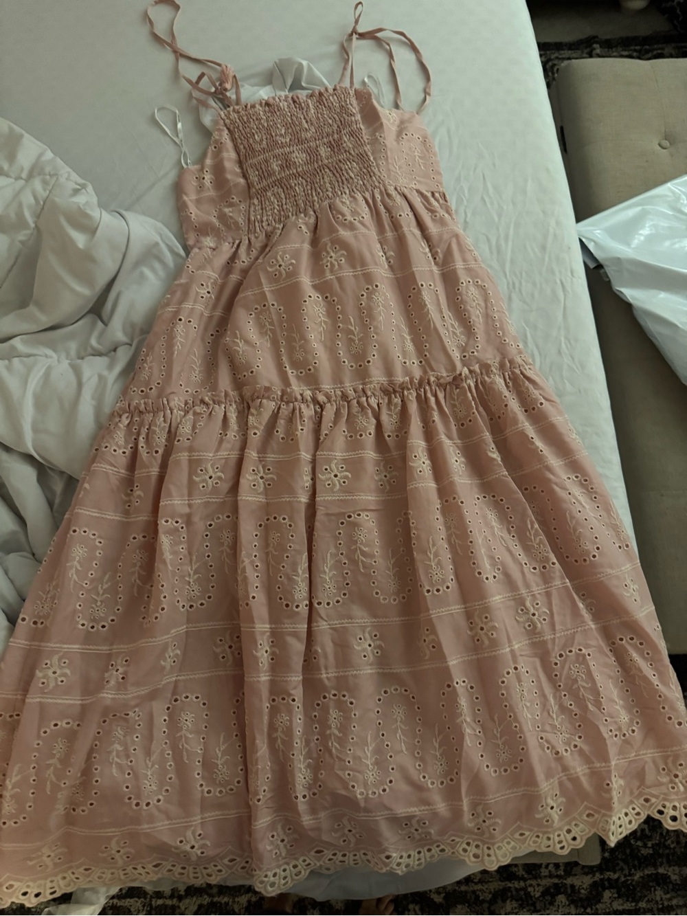 Just Me Pink Eyelet Sun Dress with Smocked Bodice M